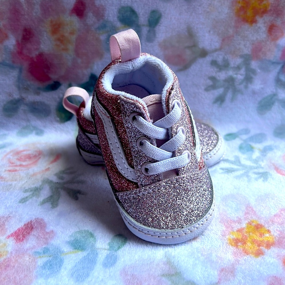 Vans Old Skool V Glitter Skate Shoe - Baby - Orchid Ice / Powder Pink